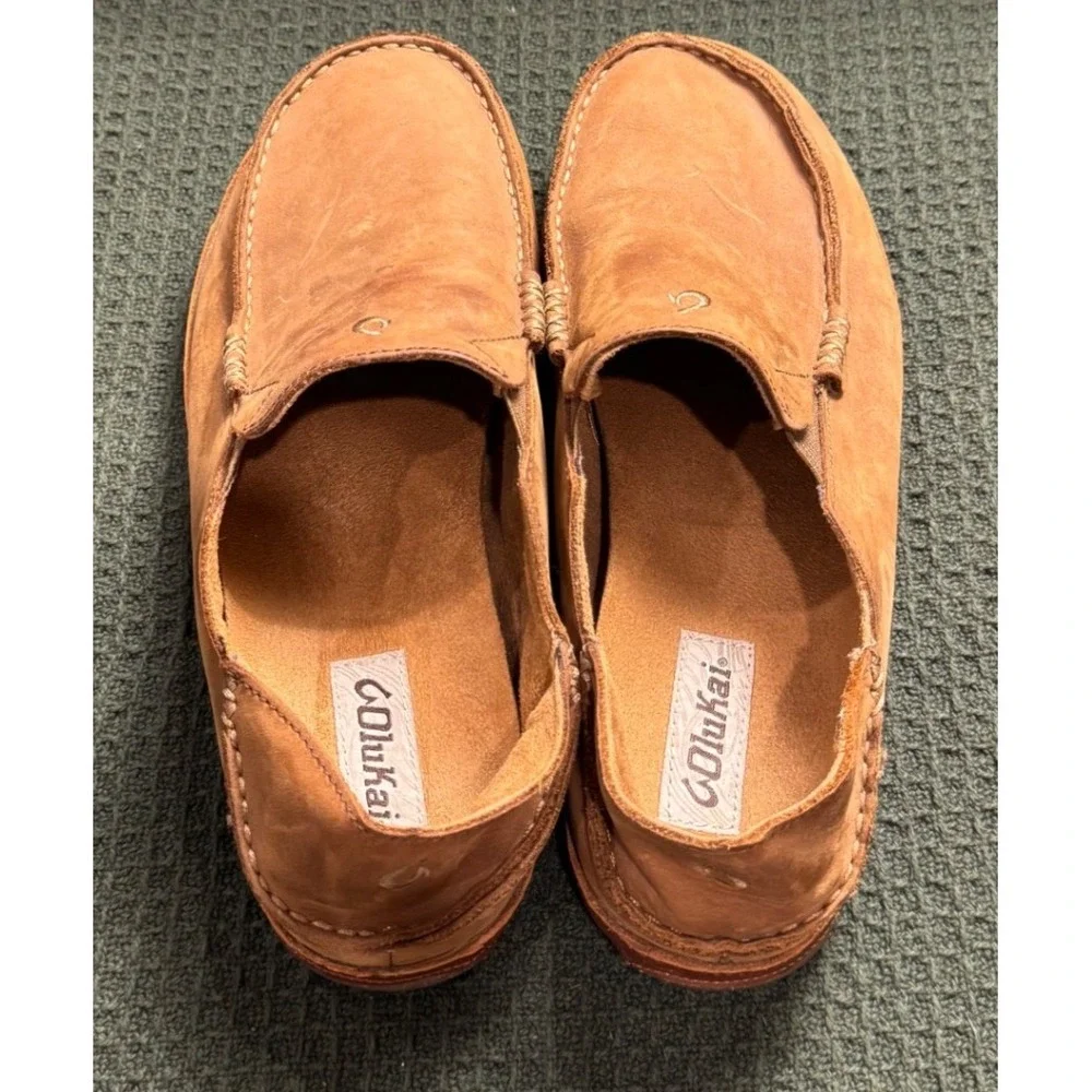 OluKai Moloa Mens Leather Slip On Loafers Ray Toffee Size 10